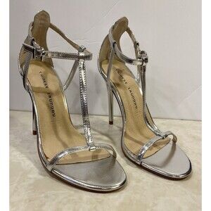 Chinese Laundry Leo T-Strap Silver Heels Shoes Sz 8.5 NWOT Strappy Holidays